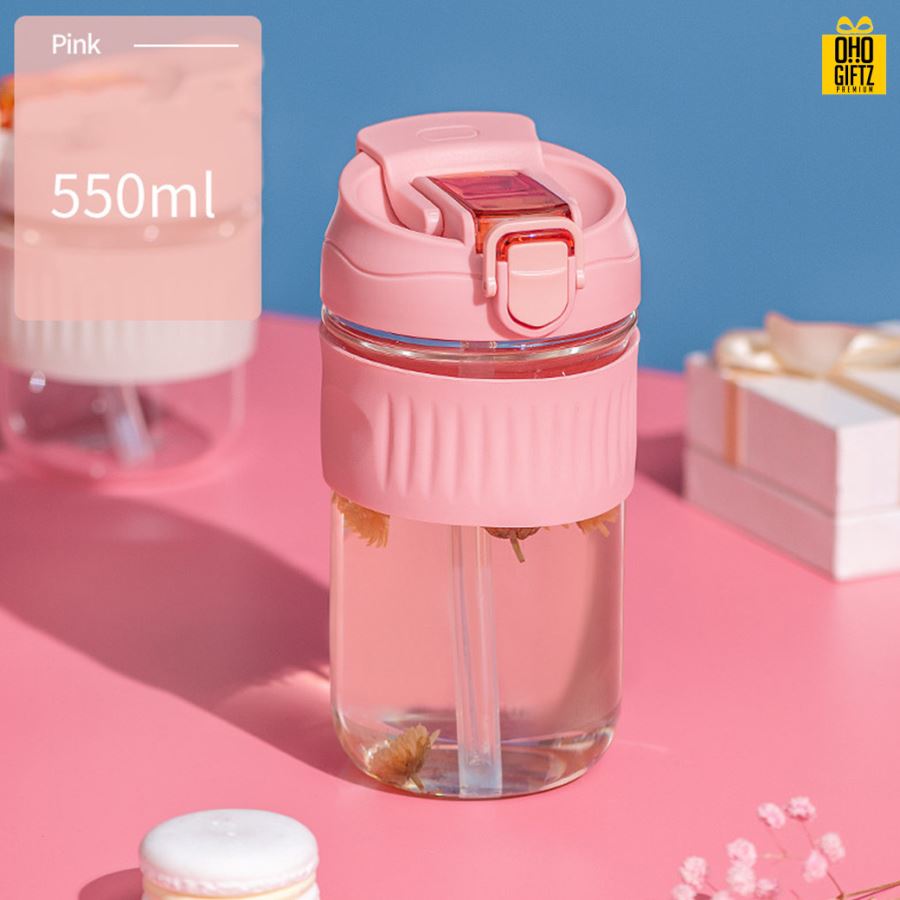 กระบอกแก้วพร้อมหลอด สกรีนชื่อ โลโก้ฟรี  ทำเป็นของพรีเมี่ยมได้