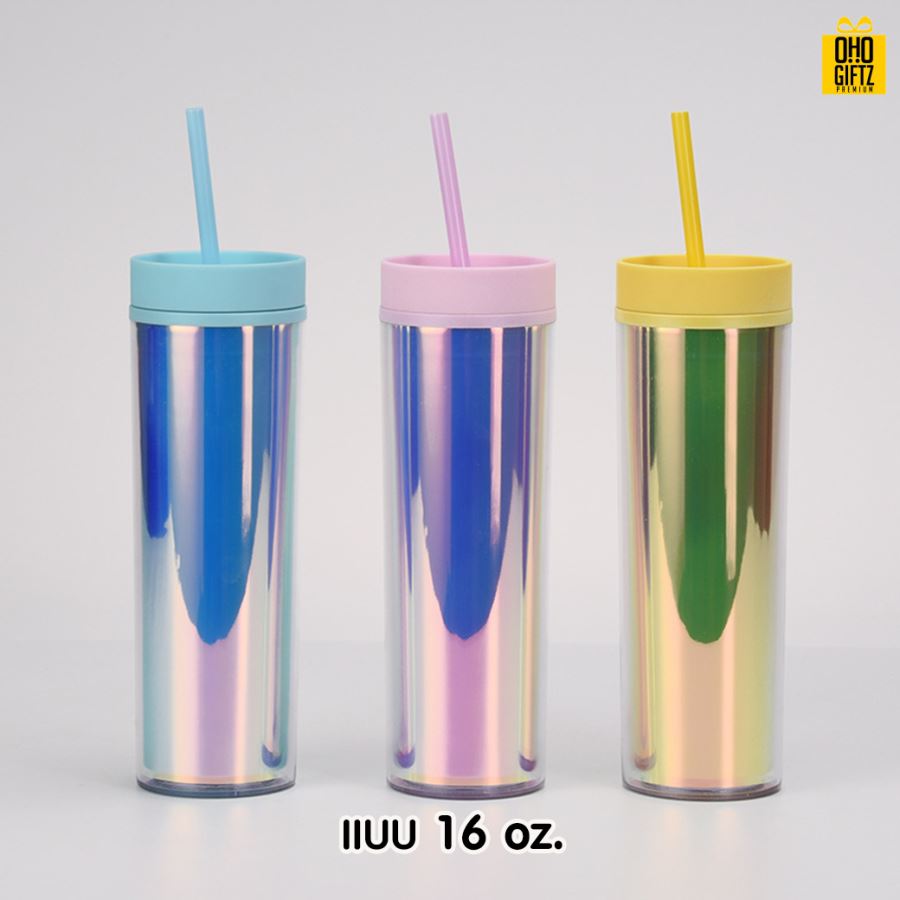 กระบอกน้ำพลาสติกพร้อมหลอด สกรีนโลโก้ ทำเป็นของพรีเมี่ยมได้