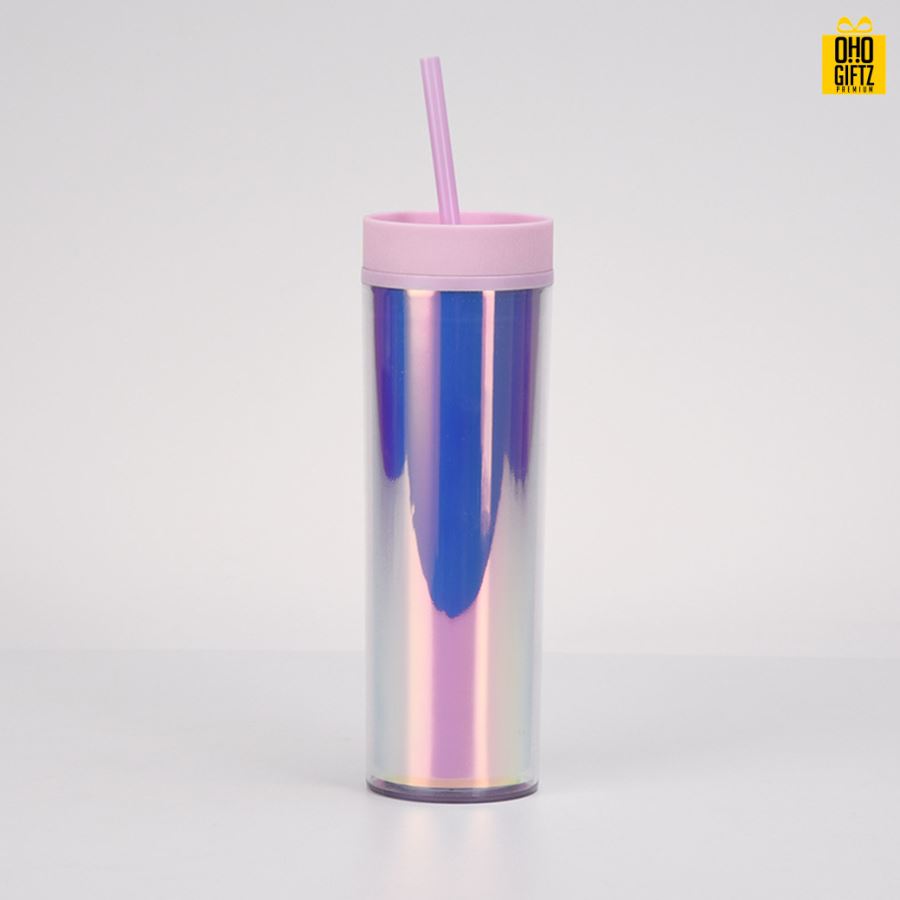 กระบอกน้ำพลาสติกพร้อมหลอด สกรีนโลโก้ ทำเป็นของพรีเมี่ยมได้