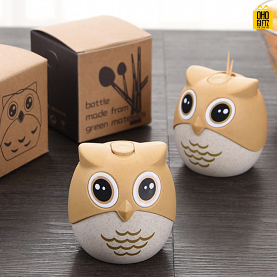 ที่ใส่ไม้จิ้มฟันนกฮูก ฟางข้าวสาลี สามารถสกรีนโลโก้ ทำเป็นของพรีเมี่ยม