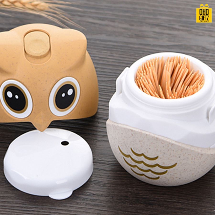 ที่ใส่ไม้จิ้มฟันนกฮูก ฟางข้าวสาลี สามารถสกรีนโลโก้ ทำเป็นของพรีเมี่ยม