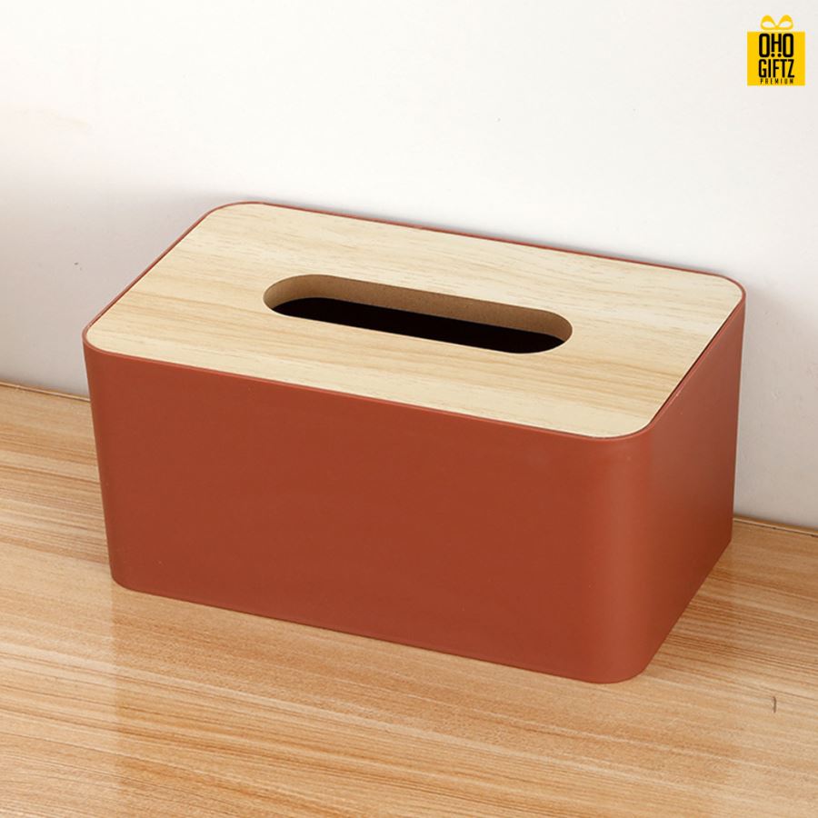 กล่องใส่กระดาษทิชชู่ฝาปิดไม้ สกรีนโลโก้ ทำเป็นของพรีเมี่ยม ของชำร่วยได้