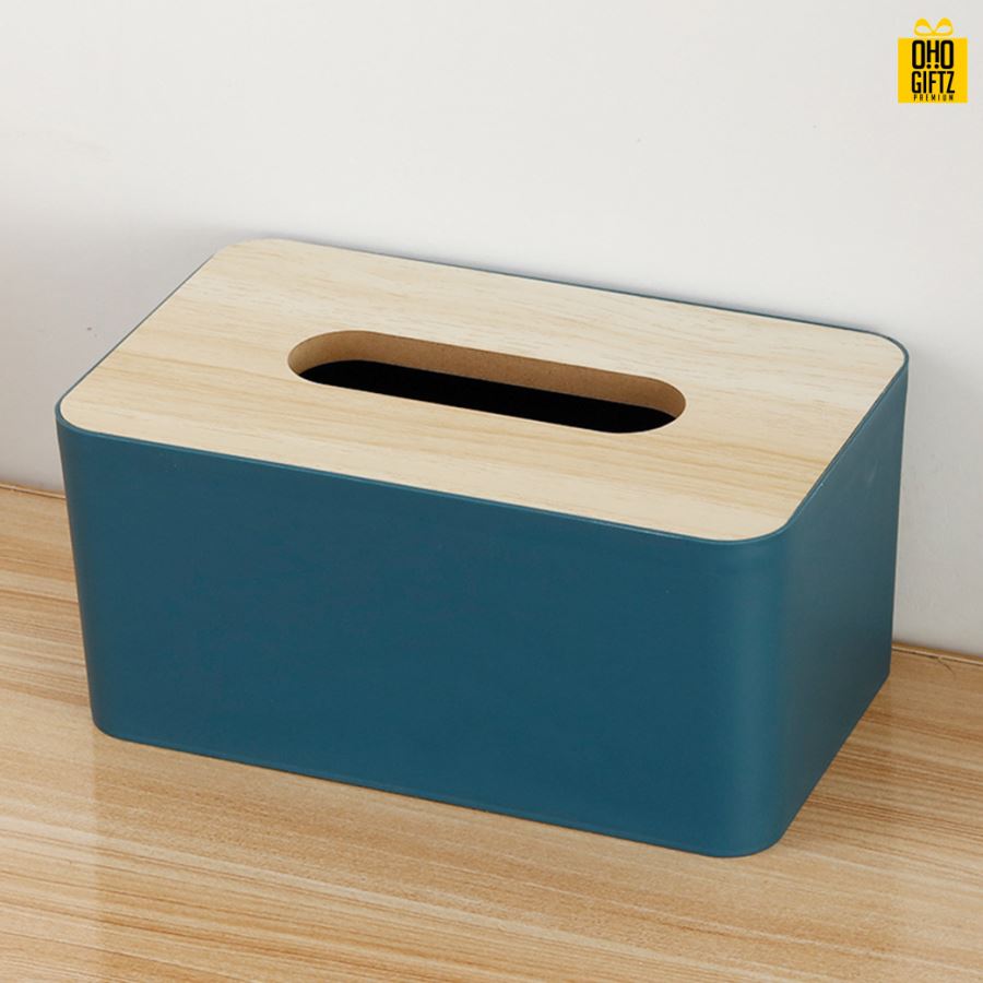 กล่องใส่กระดาษทิชชู่ฝาปิดไม้ สกรีนโลโก้ ทำเป็นของพรีเมี่ยม ของชำร่วยได้