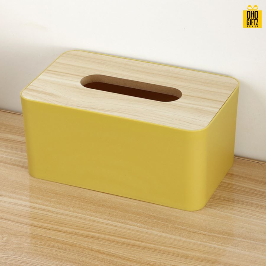 กล่องใส่กระดาษทิชชู่ฝาปิดไม้ สกรีนโลโก้ ทำเป็นของพรีเมี่ยม ของชำร่วยได้