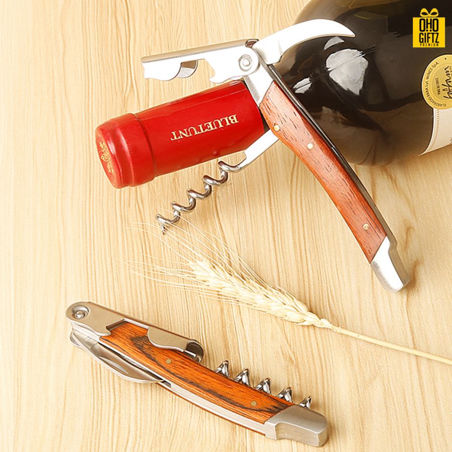 ที่เปิดขวดไวน์ด้ามจับไม้ สกรีนโลโก้ ทำเป็นของพรีเมี่ยม ของชำร่วยได้