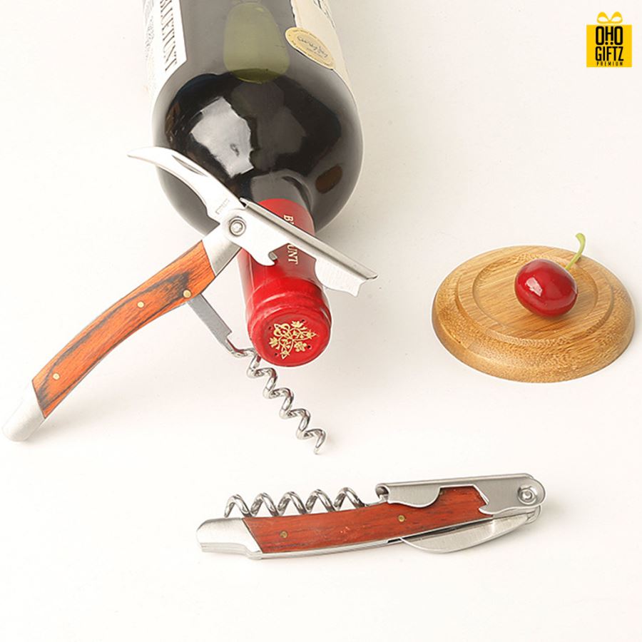 ที่เปิดขวดไวน์ด้ามจับไม้ สกรีนโลโก้ ทำเป็นของพรีเมี่ยม ของชำร่วยได้