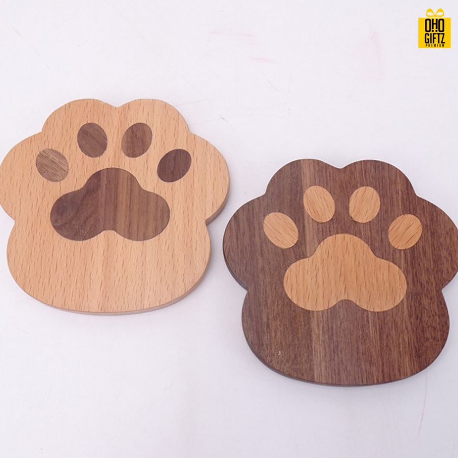 เเผ่นไม้เท้าหมีรองแก้ว สกรีนชื่อ, โลโก้, พิมพ์ภาพได้