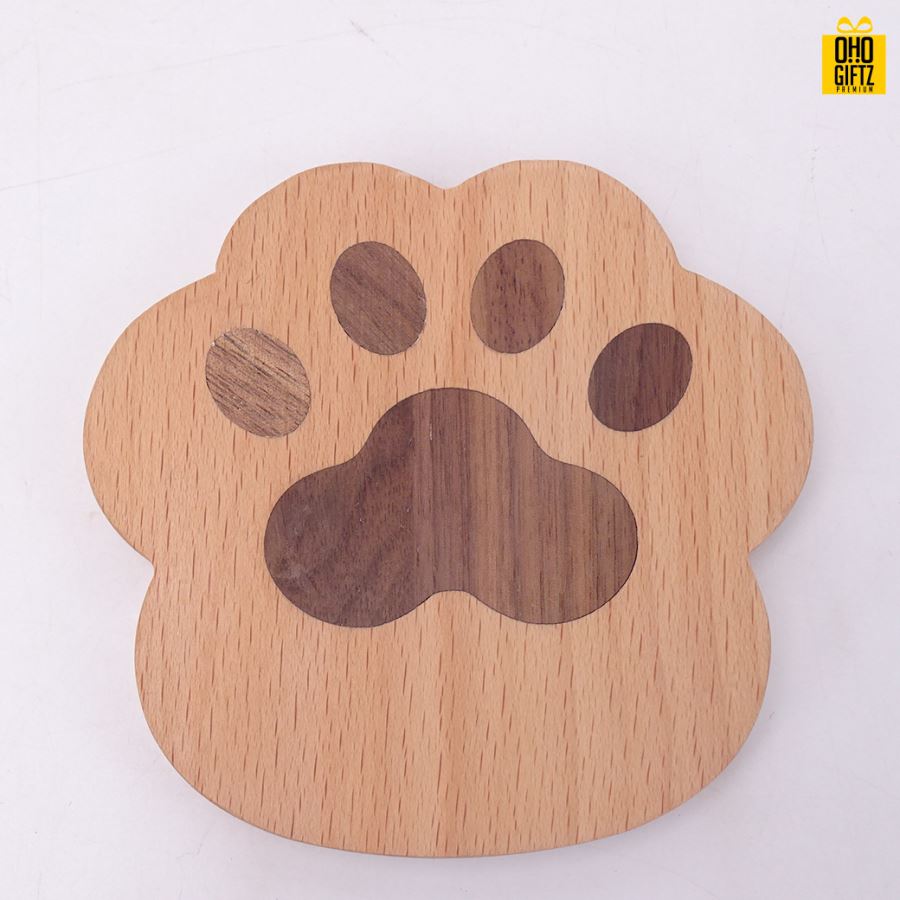 เเผ่นไม้เท้าหมีรองแก้ว สกรีนชื่อ, โลโก้, พิมพ์ภาพได้