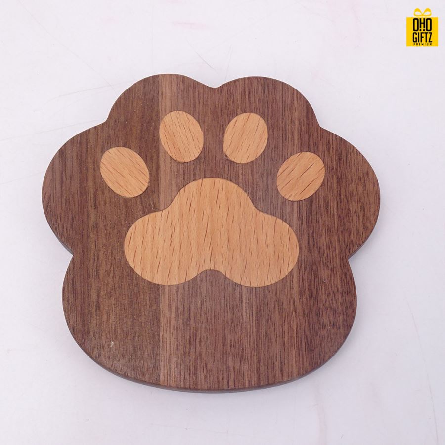 เเผ่นไม้เท้าหมีรองแก้ว สกรีนชื่อ, โลโก้, พิมพ์ภาพได้