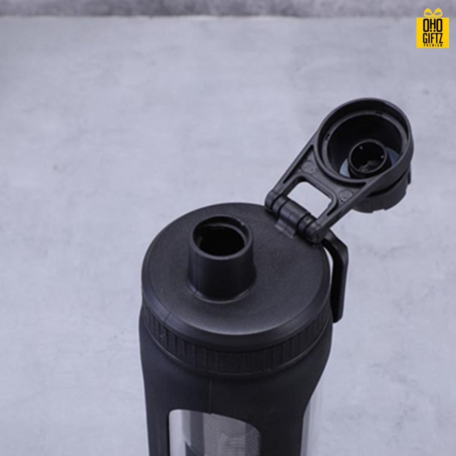 ขวดแก้วพร้อมที่กรองชา สกรีนชื่อ เลเซอร์โลโก้ฟรี  ทำเป็นของพรีเมี่ยมได้