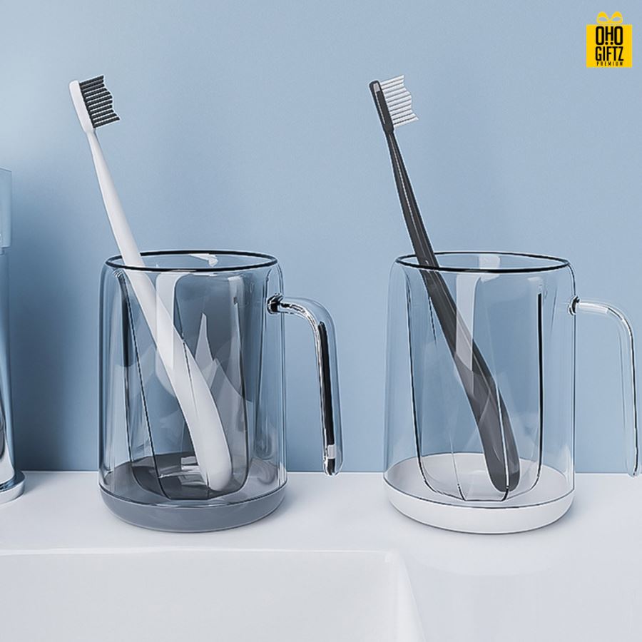 แก้วพลาสติก2ชั้นใส่แปรงสีฟัน สกรีนชื่อ สกรีนโลโก้  ทำเป็นของพรีเมี่ยมได้