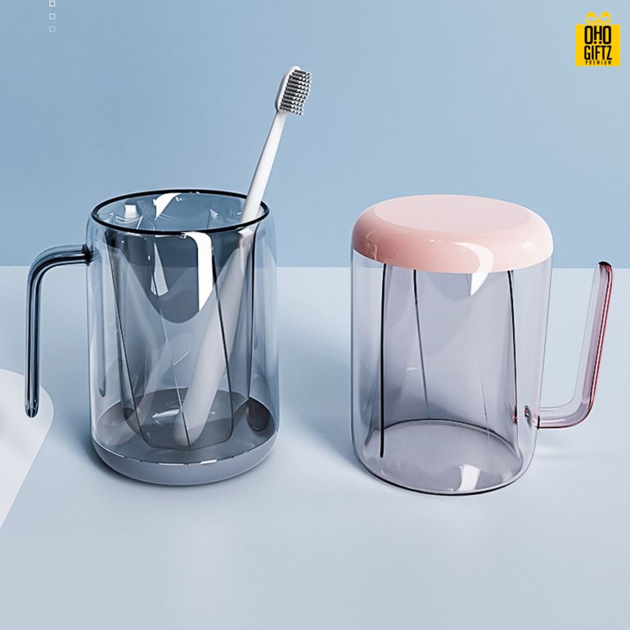 แก้วพลาสติก2ชั้นใส่แปรงสีฟัน สกรีนชื่อ สกรีนโลโก้  ทำเป็นของพรีเมี่ยมได้