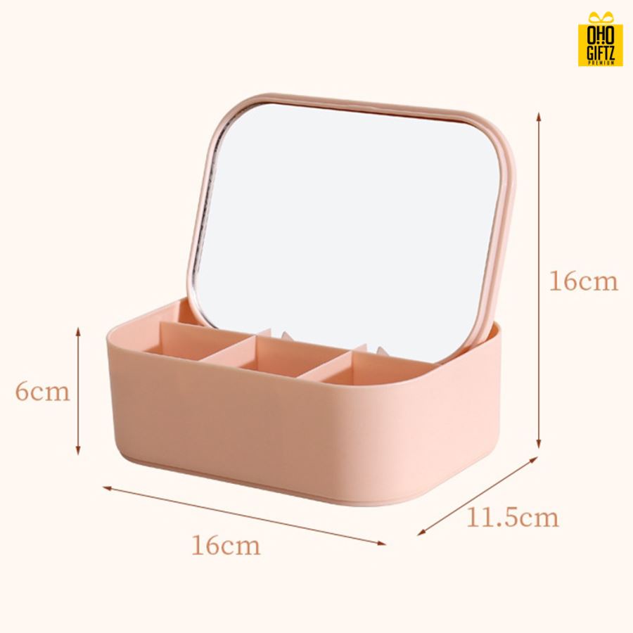 กระจกแต่งหน้าพร้อมกล่องเก็บของ สกรีนโลโก้ สกรีนชื่อร้าน ทำเป็นของพรีเมี่ยมได้