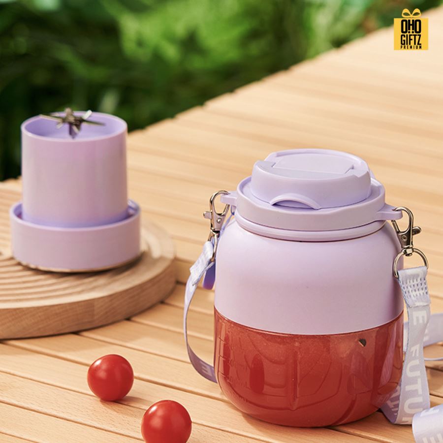 กระติกปั่นน้ำผลไม้ มีสายห้อยพกพา  สกรีนโลโก้ ทำเป็นของพรีเมี่ยมได้