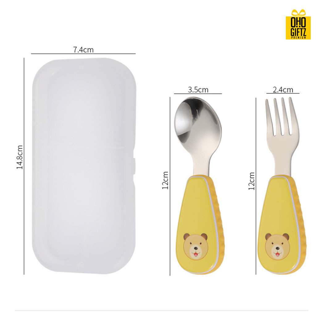 ช้อนส้อมสแตนเลสสำหรับเด็ก สกรีนโลโก้ สกรีนชื่อร้าน ทำเป็นของพรีเมี่ยมได้