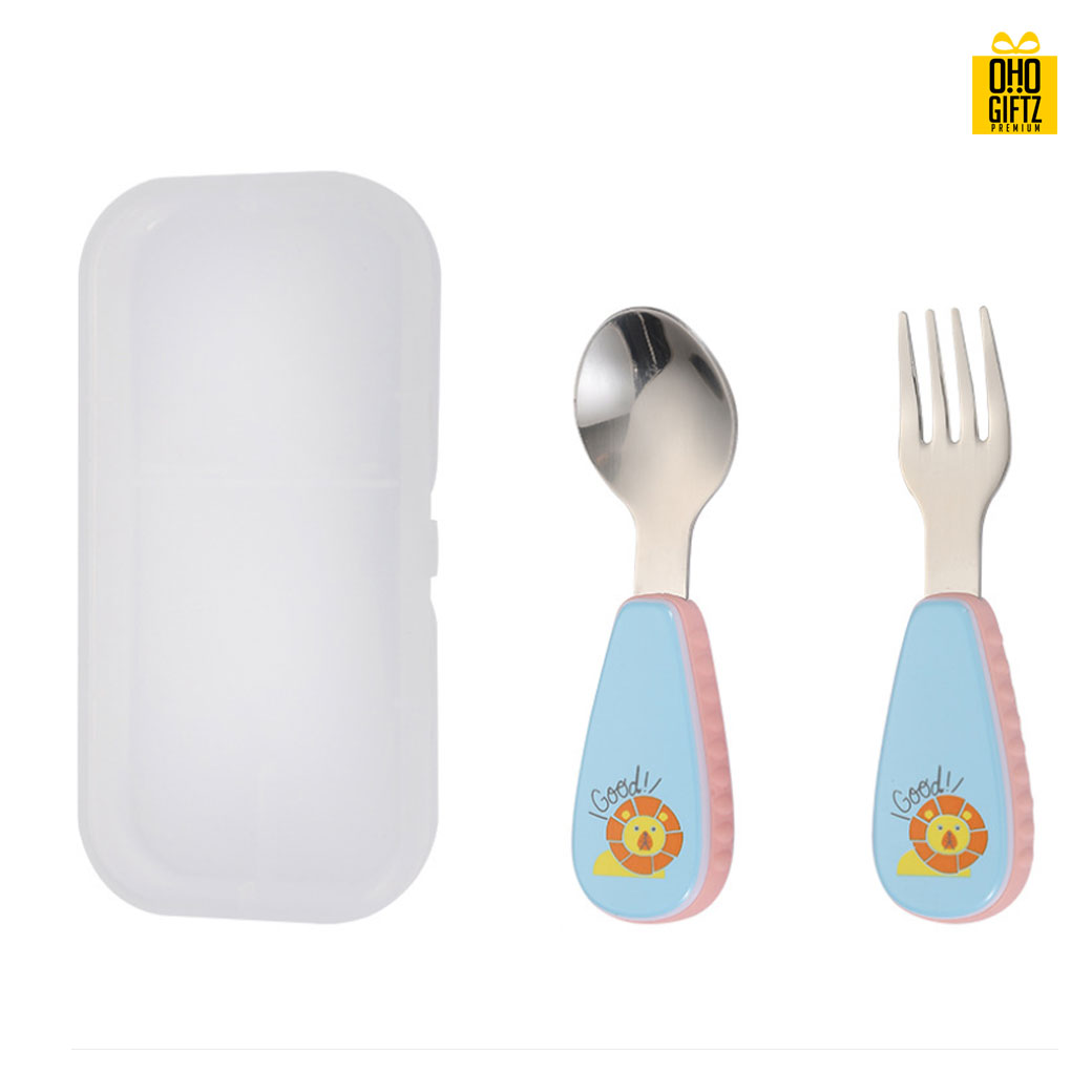 ช้อนส้อมสแตนเลสสำหรับเด็ก สกรีนโลโก้ สกรีนชื่อร้าน ทำเป็นของพรีเมี่ยมได้