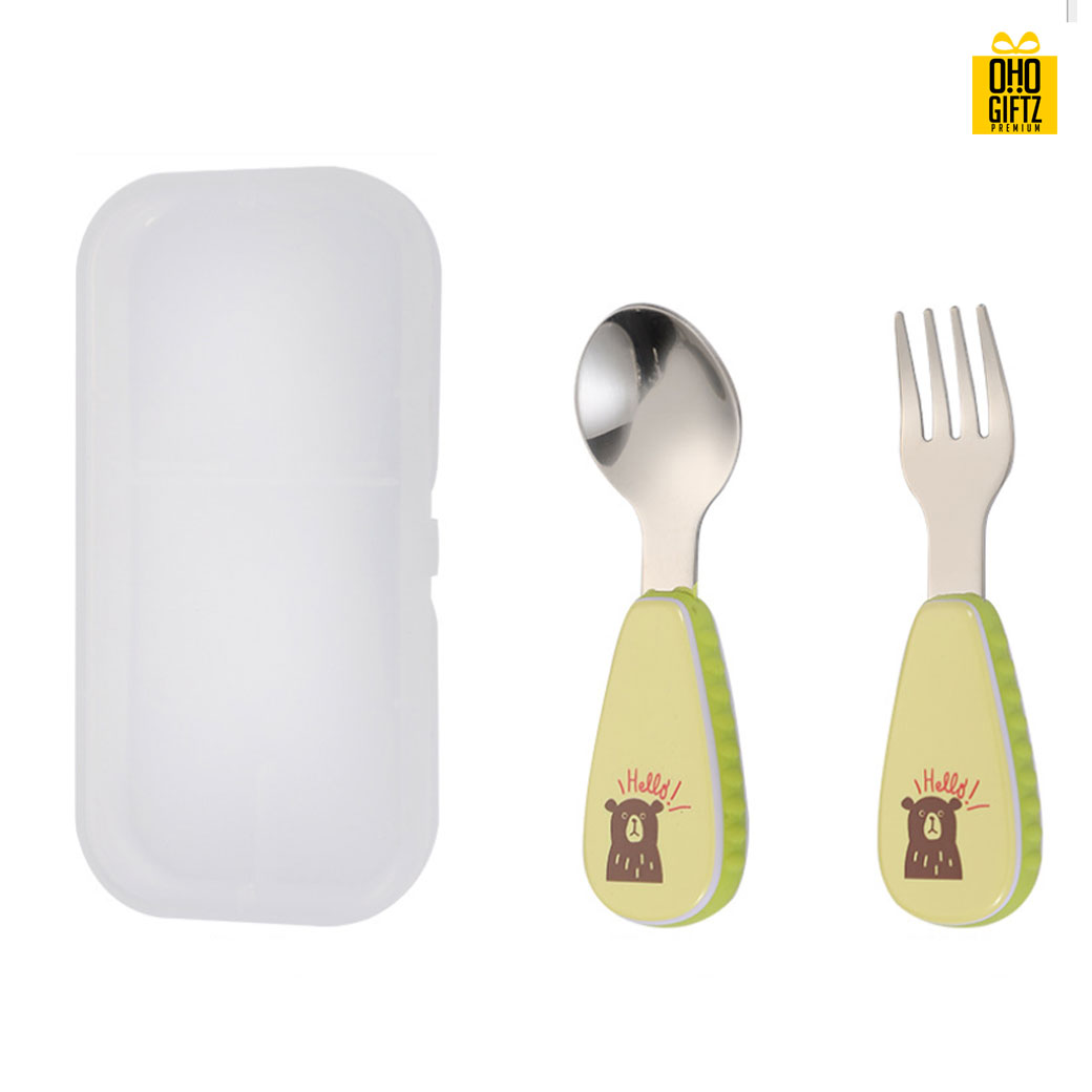 ช้อนส้อมสแตนเลสสำหรับเด็ก สกรีนโลโก้ สกรีนชื่อร้าน ทำเป็นของพรีเมี่ยมได้