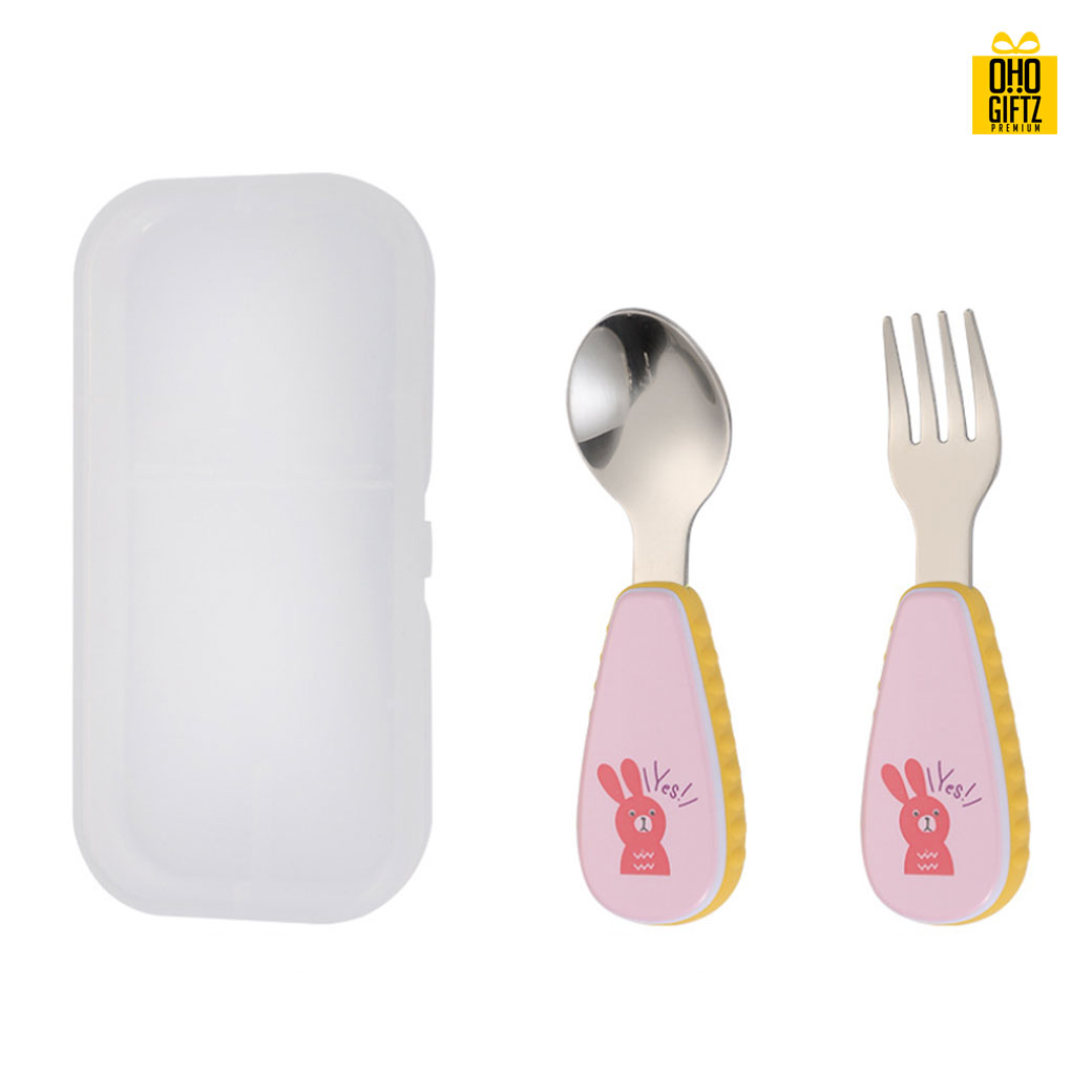 ช้อนส้อมสแตนเลสสำหรับเด็ก สกรีนโลโก้ สกรีนชื่อร้าน ทำเป็นของพรีเมี่ยมได้