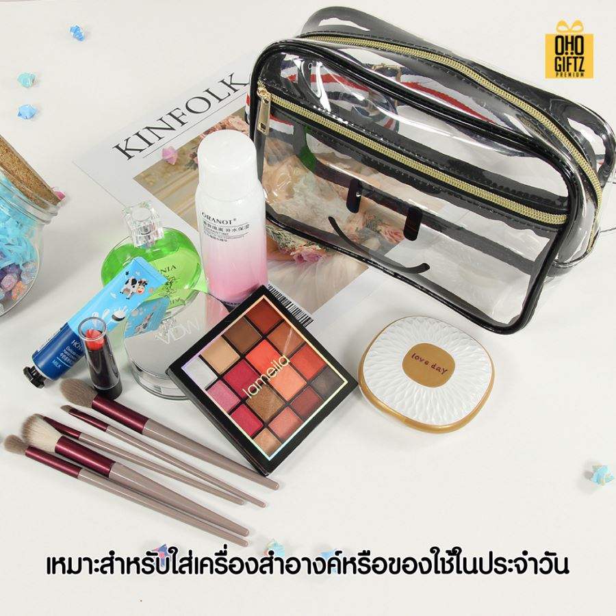 กระเป๋าใส่เครื่องสำอาง pvcใส สกรีนโลโก้  ทำเป็นของพรีเมี่ยมได้