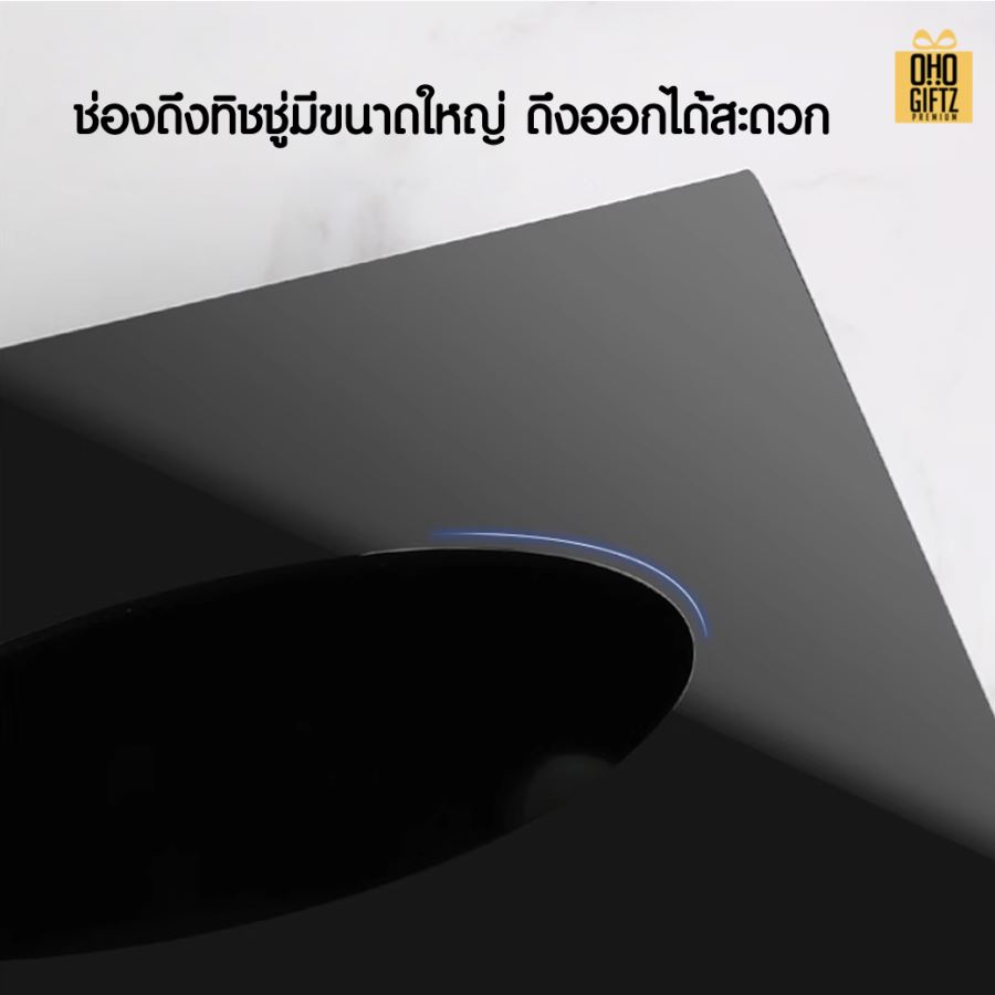 กล่องใส่ทิชชู่อะคริลิคสีดำ สกรีนโลโก้ ทำเป็นของพรีเมี่ยม ของชำร่วยได้