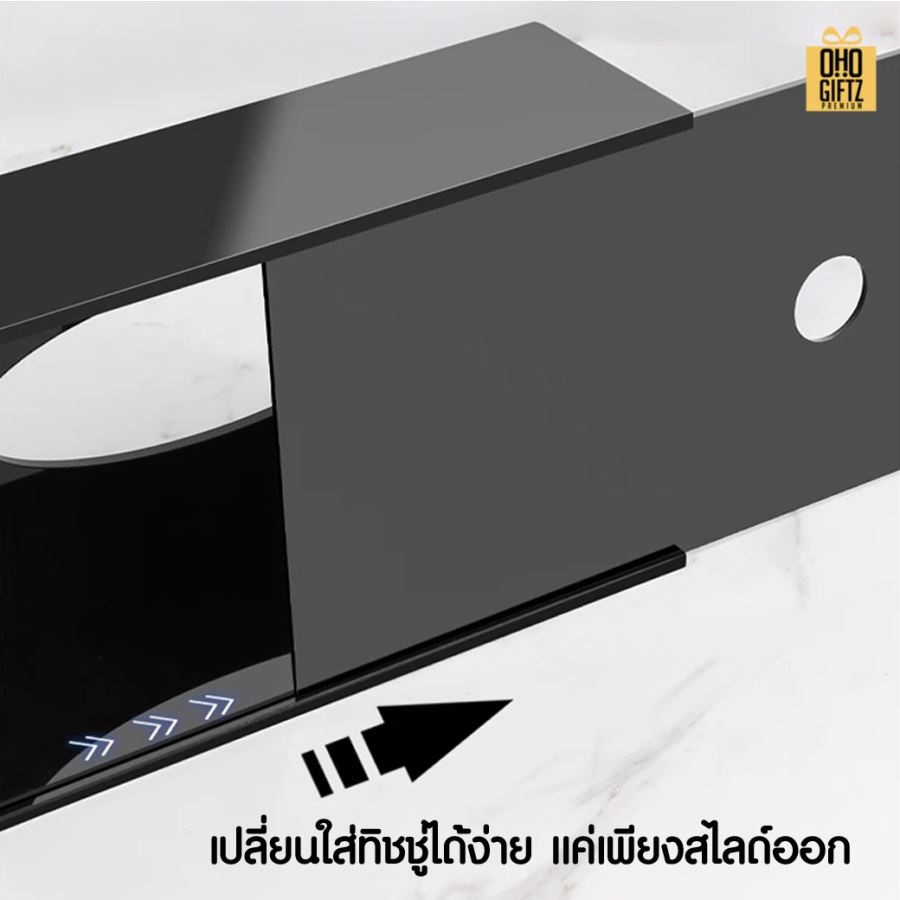 กล่องใส่ทิชชู่อะคริลิคสีดำ สกรีนโลโก้ ทำเป็นของพรีเมี่ยม ของชำร่วยได้