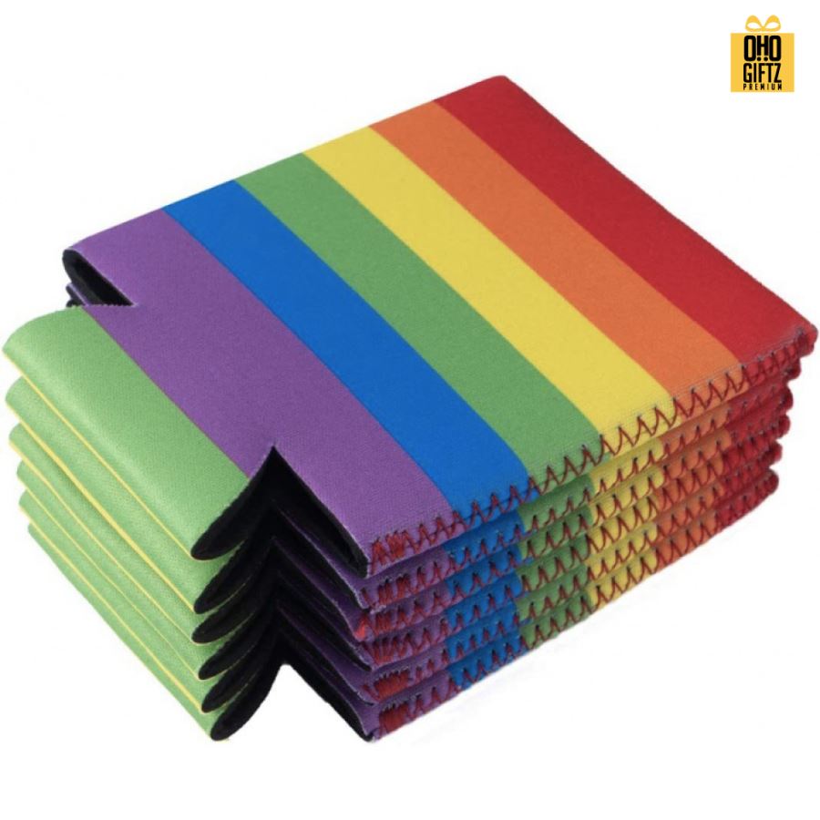 ปลอกผ้าสายรุ้งหุ้มกระป๋อง สกรีนโลโก้ ทำเป็นของพรีเมี่ยม ของชำร่วย ของที่ระลึก