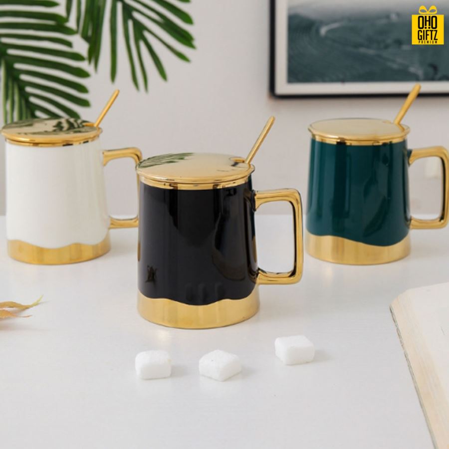 แก้วเซรามิกขอบทอง สกรีนชื่อ สกรีนโลโก้  ทำเป็นของพรีเมี่ยมได้