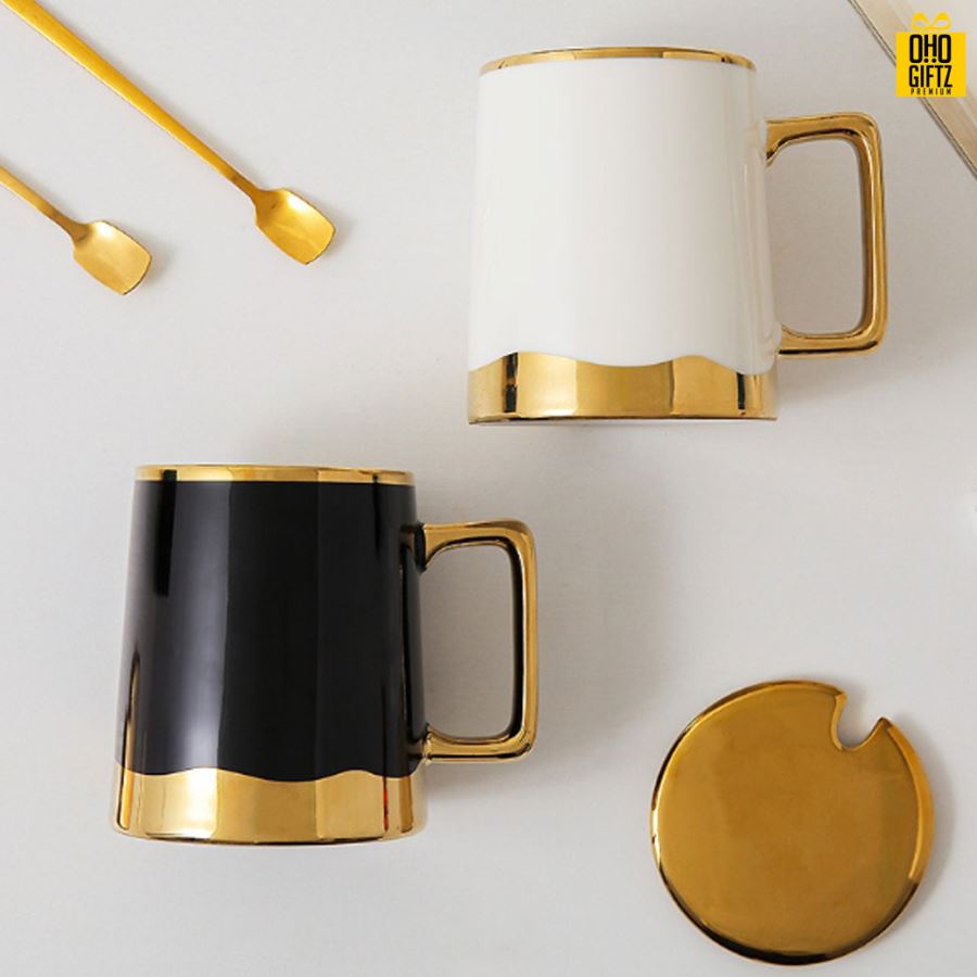 แก้วเซรามิกขอบทอง สกรีนชื่อ สกรีนโลโก้  ทำเป็นของพรีเมี่ยมได้