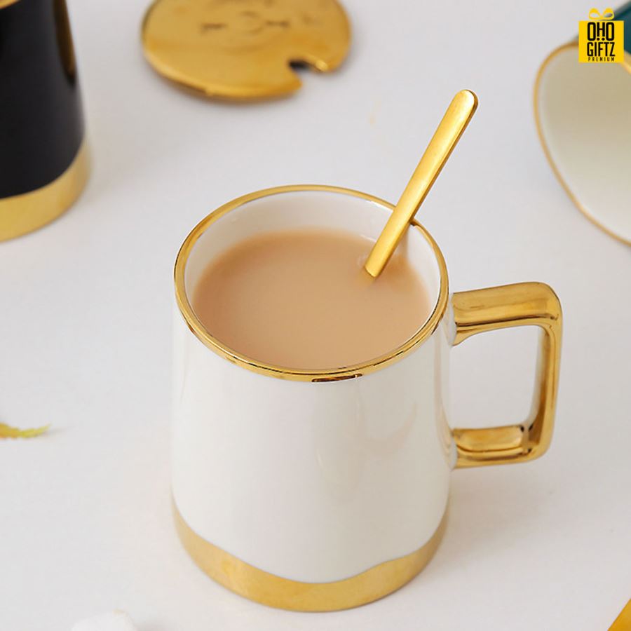 แก้วเซรามิกขอบทอง สกรีนชื่อ สกรีนโลโก้  ทำเป็นของพรีเมี่ยมได้