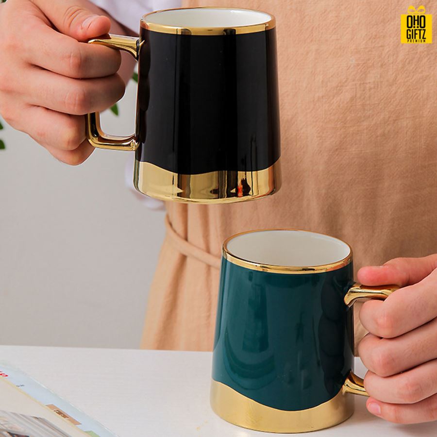 แก้วเซรามิกขอบทอง สกรีนชื่อ สกรีนโลโก้  ทำเป็นของพรีเมี่ยมได้