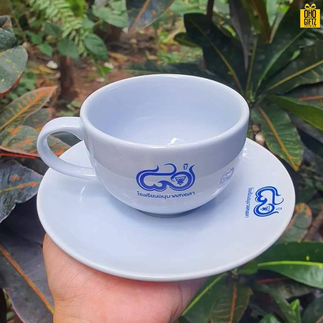 ชุดแก้วกาแฟ สกรีนชื่อ สกรีนโลโก้ ทำเป็นของพรีเมี่ยมได้