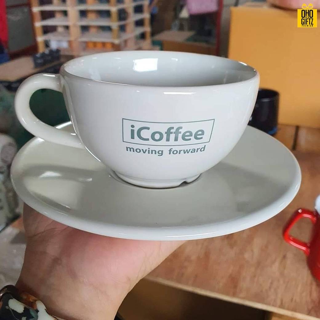 ชุดแก้วกาแฟ สกรีนชื่อ สกรีนโลโก้ ทำเป็นของพรีเมี่ยมได้