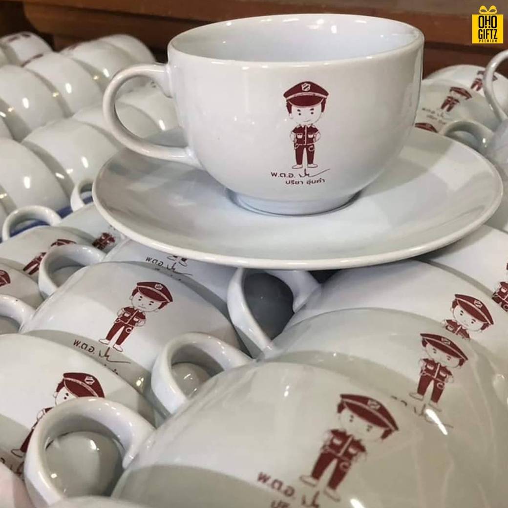 ชุดแก้วกาแฟ สกรีนชื่อ สกรีนโลโก้ ทำเป็นของพรีเมี่ยมได้