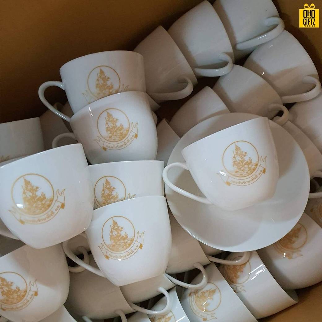 ชุดแก้วกาแฟ สกรีนชื่อ สกรีนโลโก้ ทำเป็นของพรีเมี่ยมได้