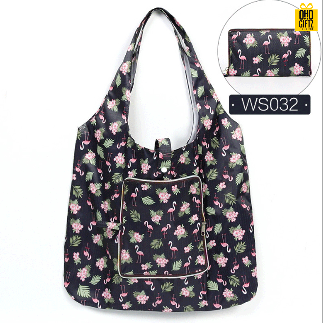 กระเป๋าช้อปปิ้งพับเก็บได้ สกรีนชื่อ, โลโก้ 