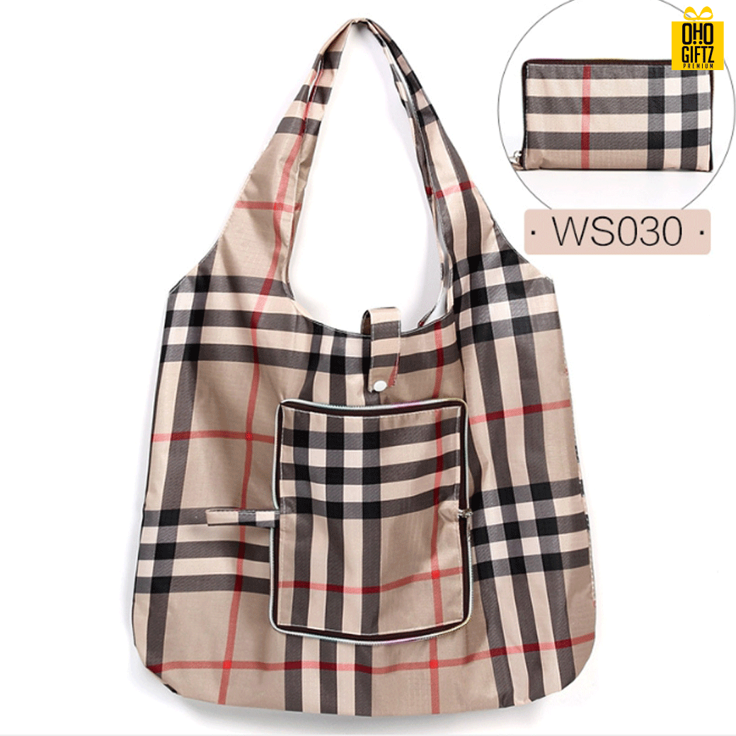 กระเป๋าช้อปปิ้งพับเก็บได้ สกรีนชื่อ, โลโก้ 