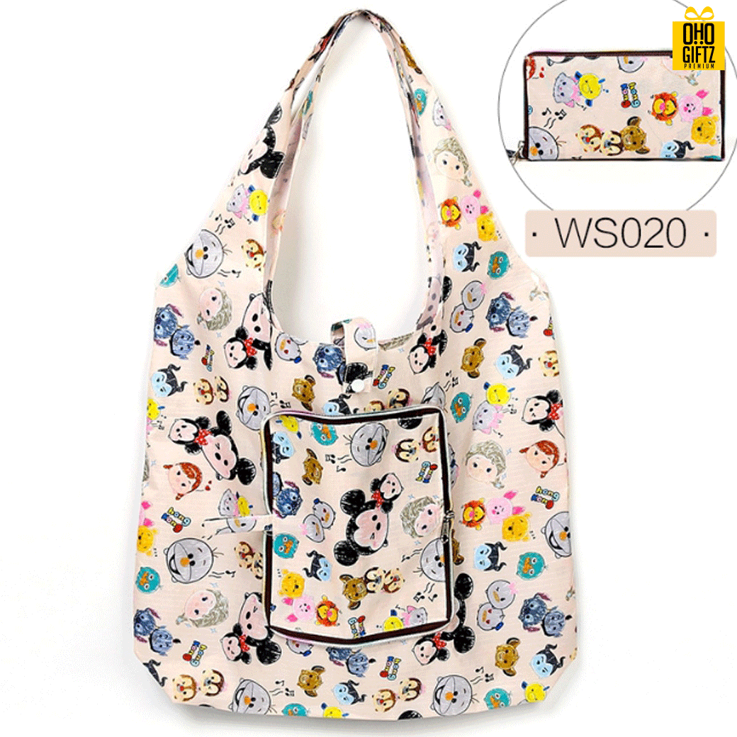 กระเป๋าช้อปปิ้งพับเก็บได้ สกรีนชื่อ, โลโก้ 