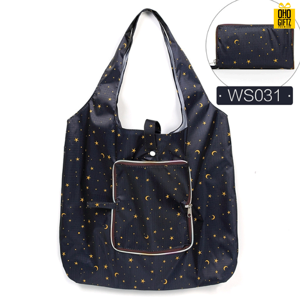 กระเป๋าช้อปปิ้งพับเก็บได้ สกรีนชื่อ, โลโก้ 