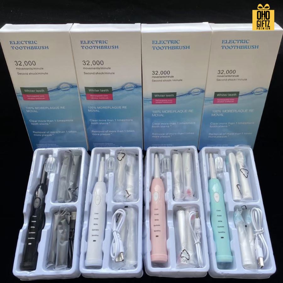 แปรงสีฟันไฟฟ้า พร้อมหัวแปรง 4 ชิ้น สกรีนชื่อ สกรีนโลโก้  ทำเป็นของพรีเมี่ยมได้