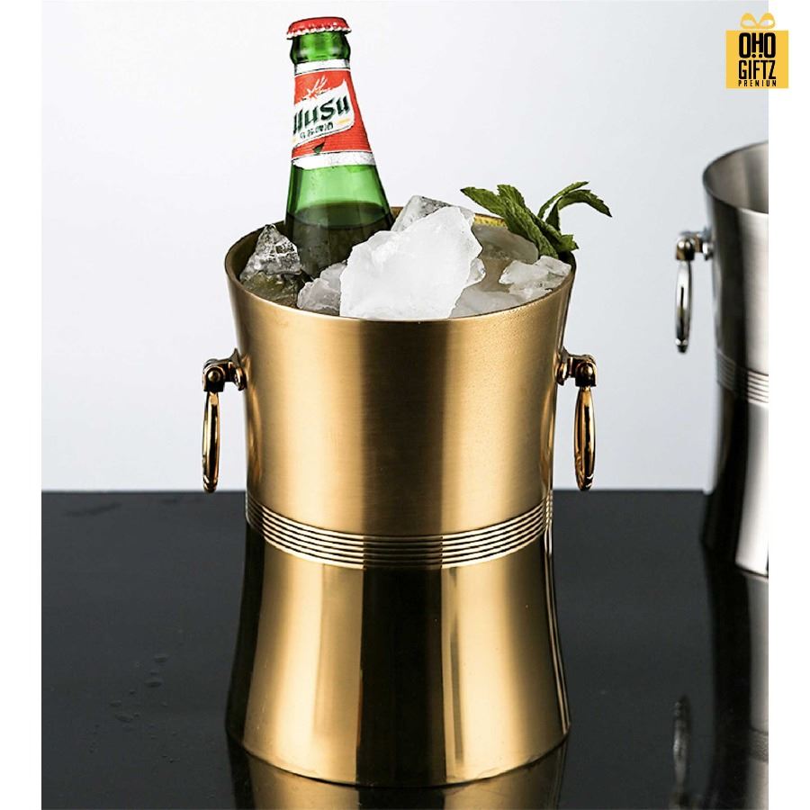 ถังน้ำแข็งสแตนเลสพร้อมฝาปิด สกรีนชื่อ สกรีนโลโก้ ทำเป็นของพรีเมี่ยมได้