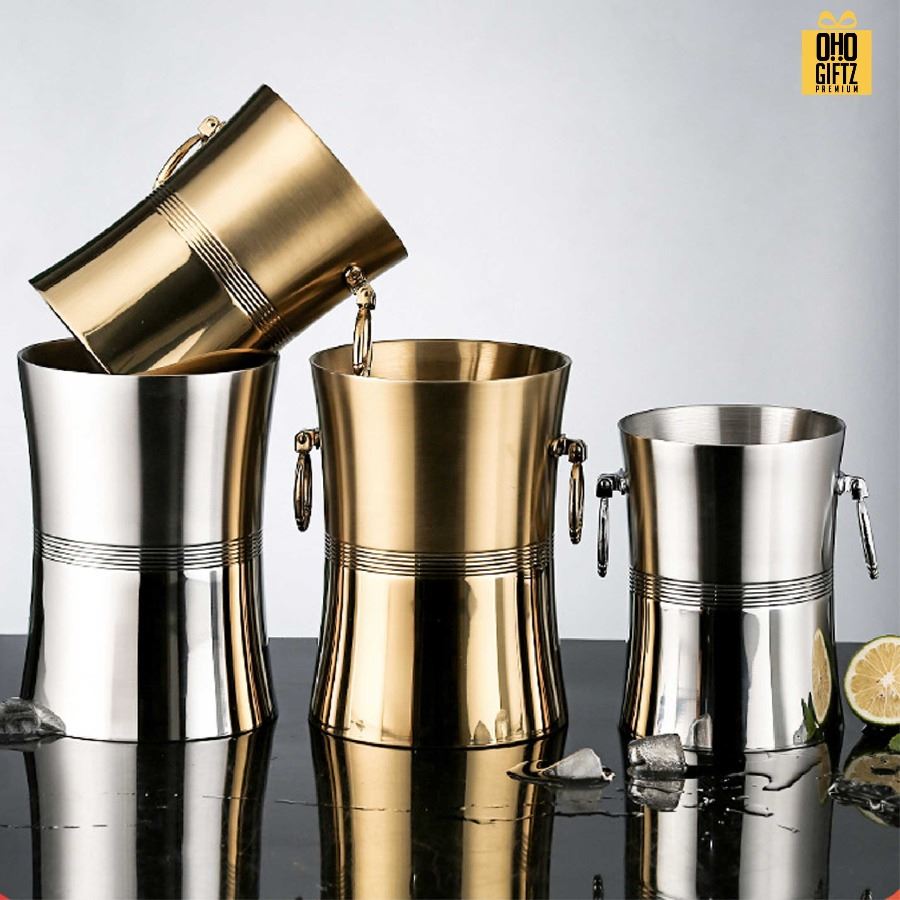 ถังน้ำแข็งสแตนเลสพร้อมฝาปิด สกรีนชื่อ สกรีนโลโก้ ทำเป็นของพรีเมี่ยมได้