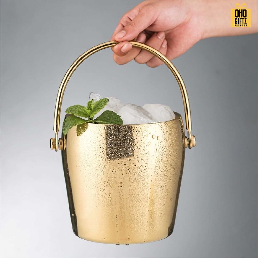 ถังน้ำแข็งสแตนเลสพร้อมฝาปิด สกรีนชื่อ สกรีนโลโก้ ทำเป็นของพรีเมี่ยมได้