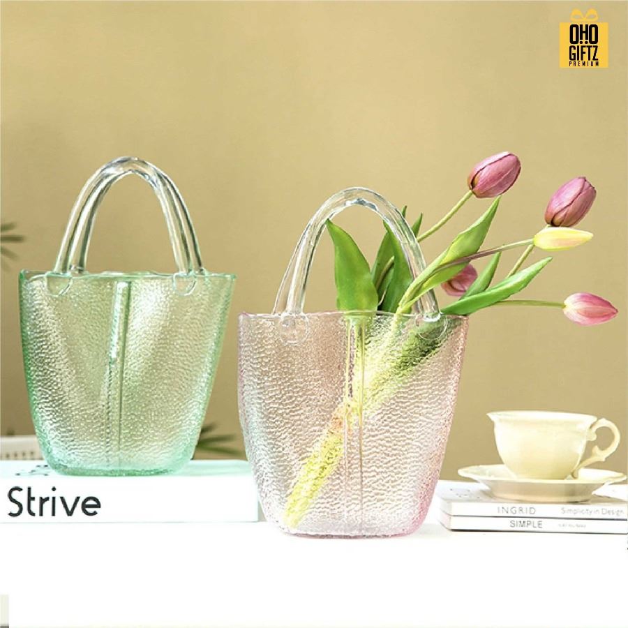 แจกันทรงกระเป๋าถือ สกรีนโลโก้ ทำเป็นของพรีเมี่ยม ของชำร่วยได้