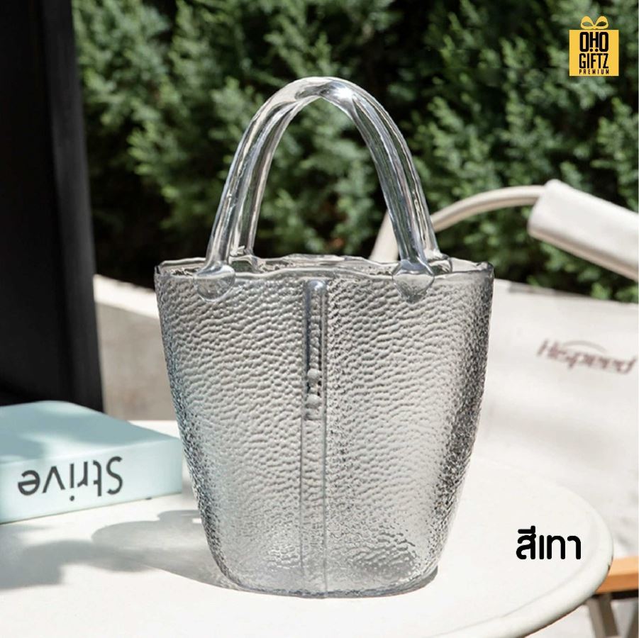 แจกันทรงกระเป๋าถือ สกรีนโลโก้ ทำเป็นของพรีเมี่ยม ของชำร่วยได้