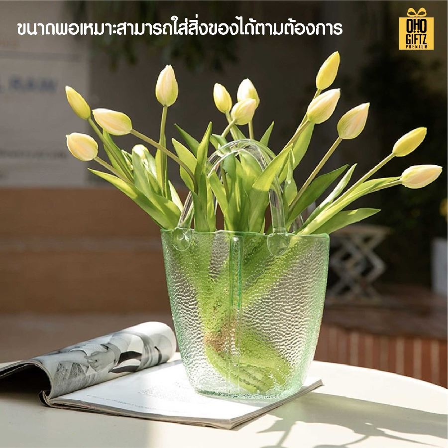 แจกันทรงกระเป๋าถือ สกรีนโลโก้ ทำเป็นของพรีเมี่ยม ของชำร่วยได้