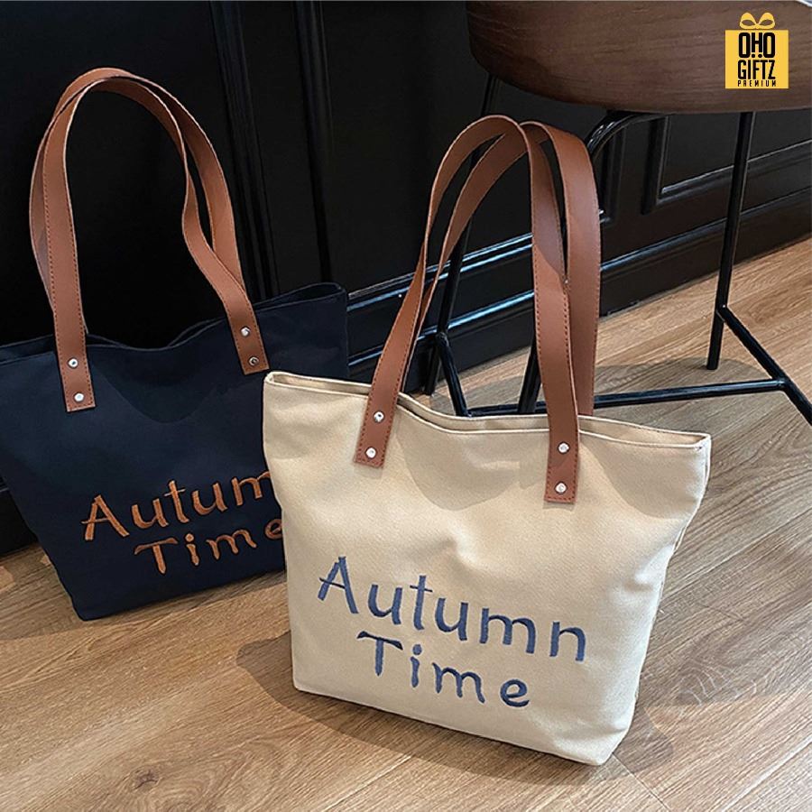 กระเป๋าแคนวาส สายหนัง PU ปรับแต่งได้ สกรีนโลโก้ ทำเป็นของพรีเมี่ยมได้