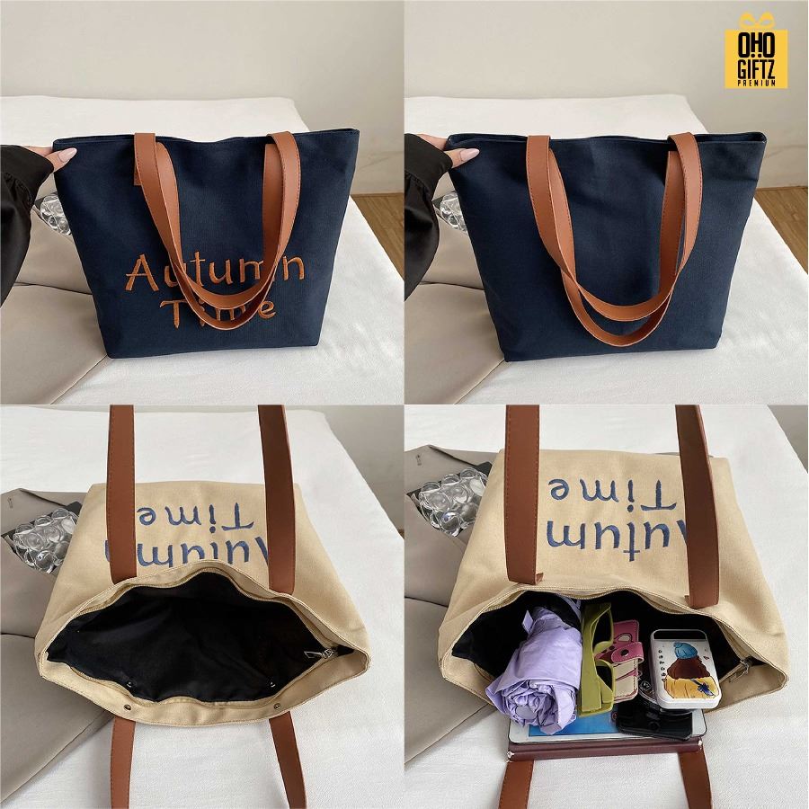 กระเป๋าแคนวาส สายหนัง PU ปรับแต่งได้ สกรีนโลโก้ ทำเป็นของพรีเมี่ยมได้