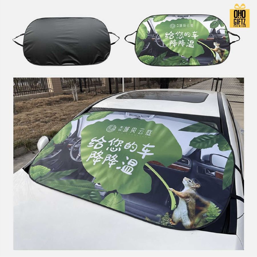 ม่านบังแดดรถบนต์แบบแผ่นใหญ่ สกรีนลายเต็มไม่จำกัดสี สกรีนโลโก้ ทำเป็นของพรีเมี่ยมได้