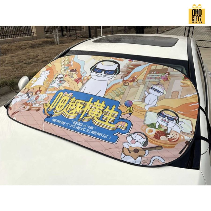 ม่านบังแดดรถบนต์แบบแผ่นใหญ่ สกรีนลายเต็มไม่จำกัดสี สกรีนโลโก้ ทำเป็นของพรีเมี่ยมได้