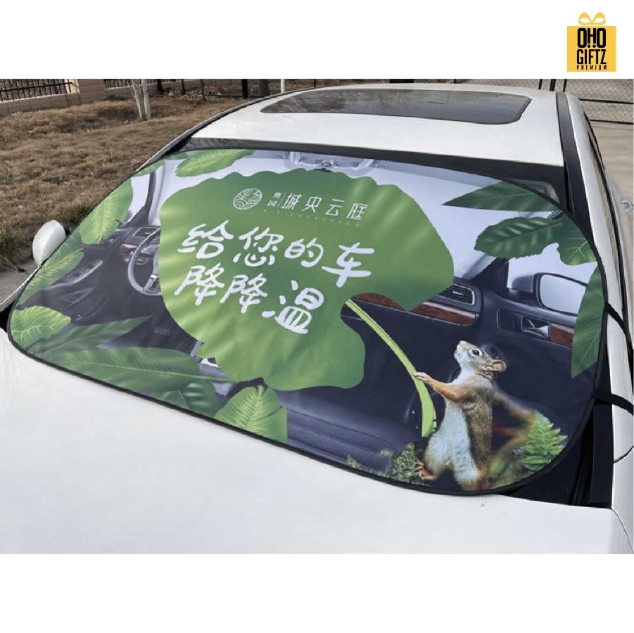 ม่านบังแดดรถบนต์แบบแผ่นใหญ่ สกรีนลายเต็มไม่จำกัดสี สกรีนโลโก้ ทำเป็นของพรีเมี่ยมได้